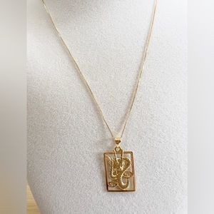 18k Real Solid Gold Dragon Necklace, AU750 Stamped